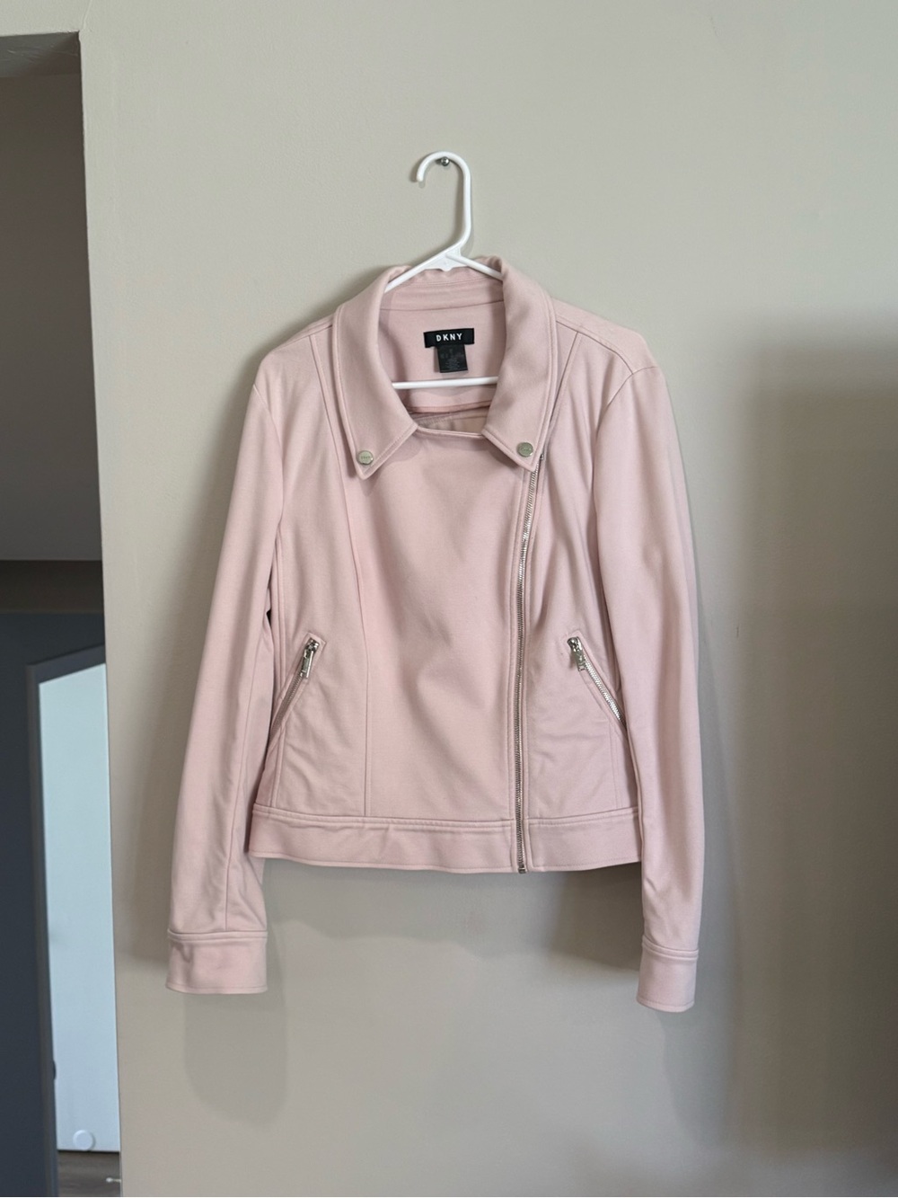DKNY Pale Pink Asymmetrical Zip Moto Jacket
